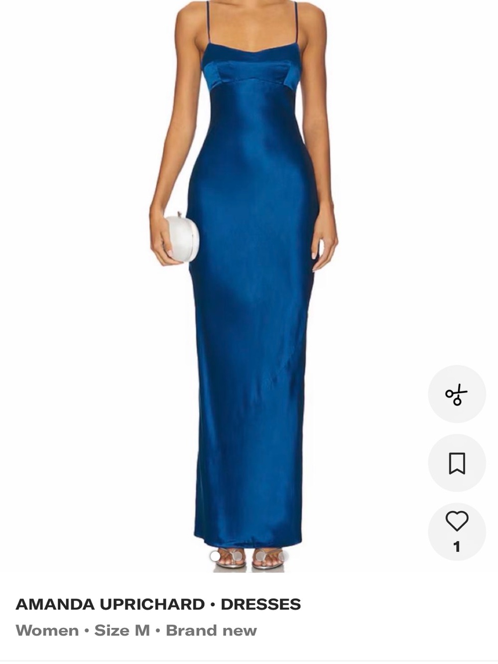 Amanda Uprichard Cobalt Satin Slip Maxi Dress
